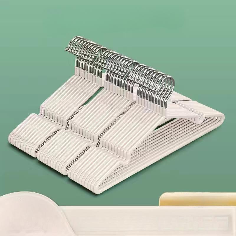 10 Thick Non-Slip Plastic-Dipped Clothes Hangers, Seamless Drying and Storage Rack