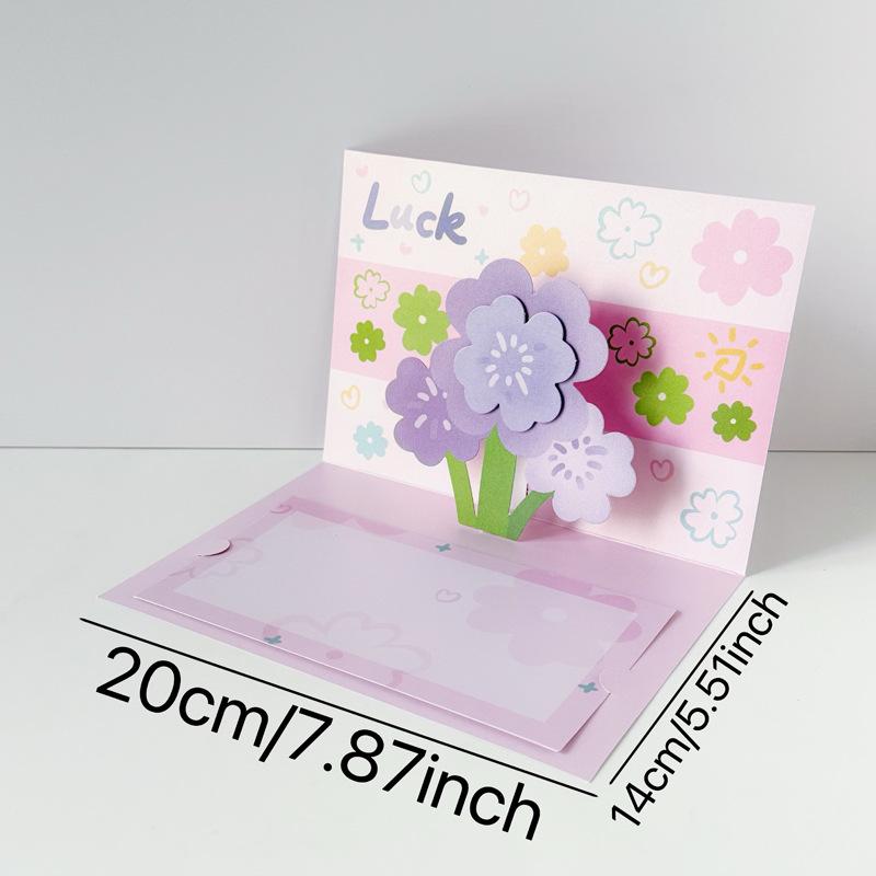 Qixi Festival 3D Greeting Card with Cartoon Flowers and Retro Design