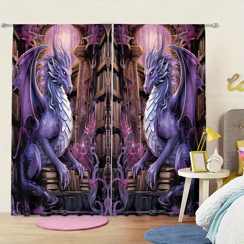 New Year purple noble dragon pattern printed curtains   bedroom and living room   home decoration   room decoration