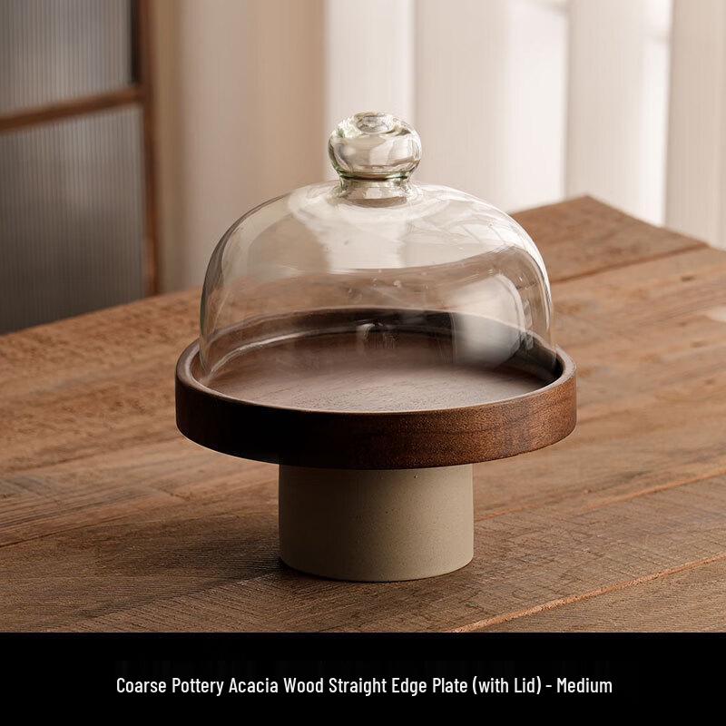 Ru Han Vintage Acacia Wood & Ceramic Serving Plate