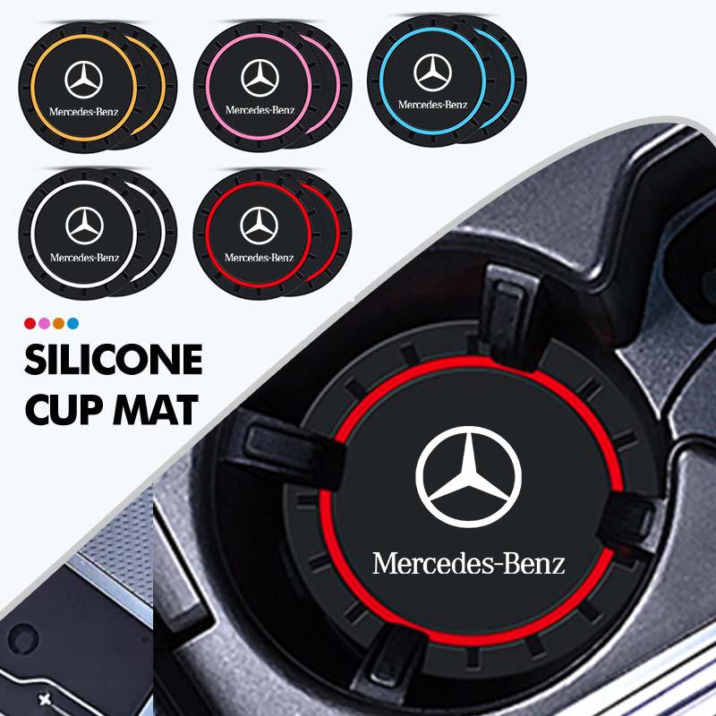 BENZ 2pcs Silica Gel Car Coaster Water Cup Holder Anti Slip Pad Mat For Mercedes Benz W202 W212 W126 W140 W168 W177 CLS GLE GLC GLS