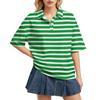 Camisa Polo Casual para Mujer de Corte Holgado con Mangas Cortas, Ligera, con Patrón de Rayas, Top de Verano con Cuello Clásico y Tapeta de Botones