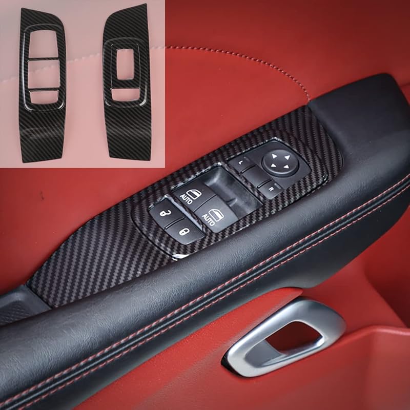 GZXinWei Inner Door Window Lift Panel for Dodge Challenger 2015-2023 Interior Cover Trim Red Carbon Fiber