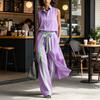 Women's 2 Piece Sets Color Block Sleeveless Button Down Shirts Matching Long Pants with Pockets Summer Casual Vacation Outfits