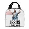 Jesus Loves You Insulated Lunch Bag for Women Children Leakproof Food Boxes Thermal Lunch Box Tote