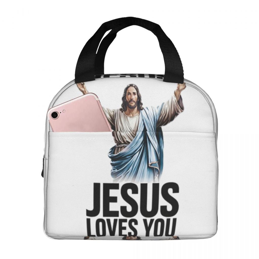 Jesus Loves You Insulated Lunch Bag for Women Children Leakproof Food Boxes Thermal Lunch Box Tote