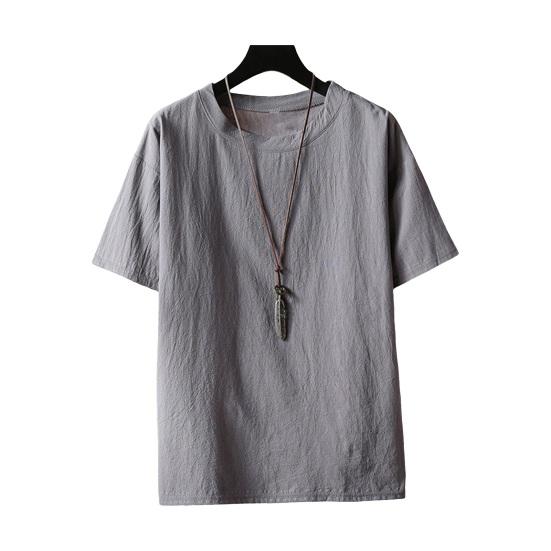 Summer Men Top O Neck Loose Short Sleeves Solid Color Thin Pullover Elastic Casual Mid Length Pullover Daily Sport T-shirt