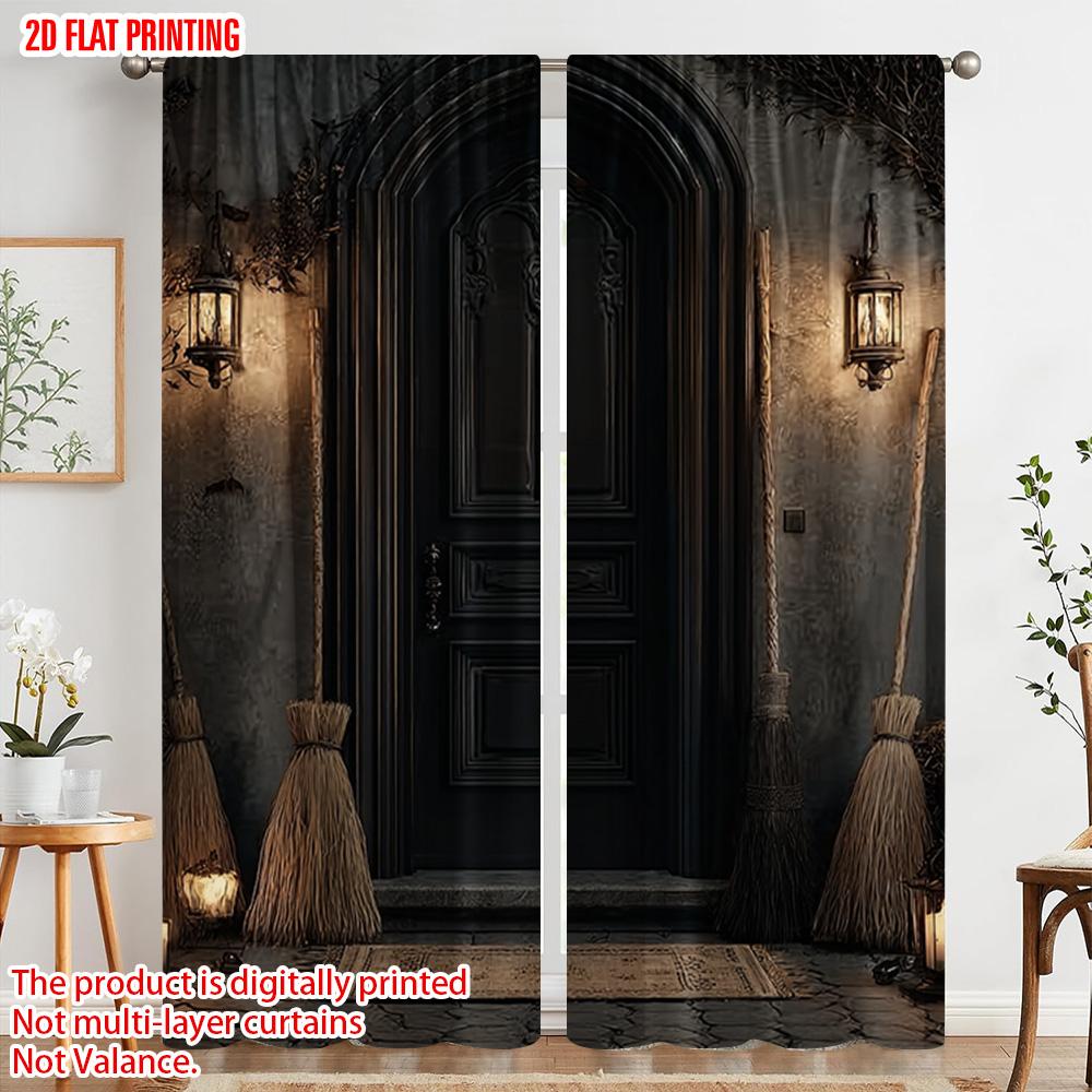 2 Stück 2D-Ebene Druck Vorhänge & Fensterdekoration Spukhaus Design Vielseitig Langlebig Polyester (ohne Stange) Geschenke für