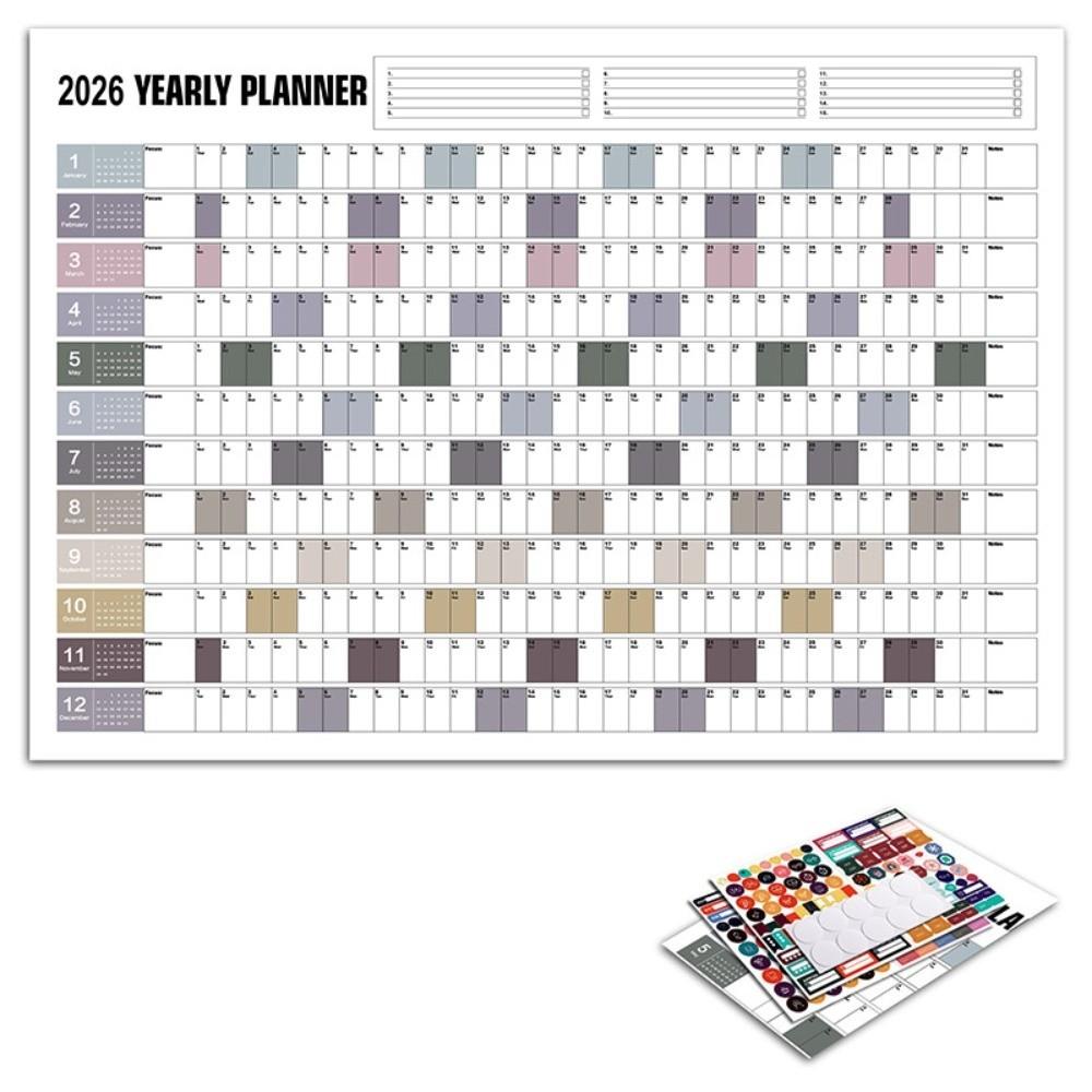 12 Month Wall Calendar 2026 Wall Mount with Label Stickers Annual Planner Non Laminated 30x20 In Full Year Calendar Office Use