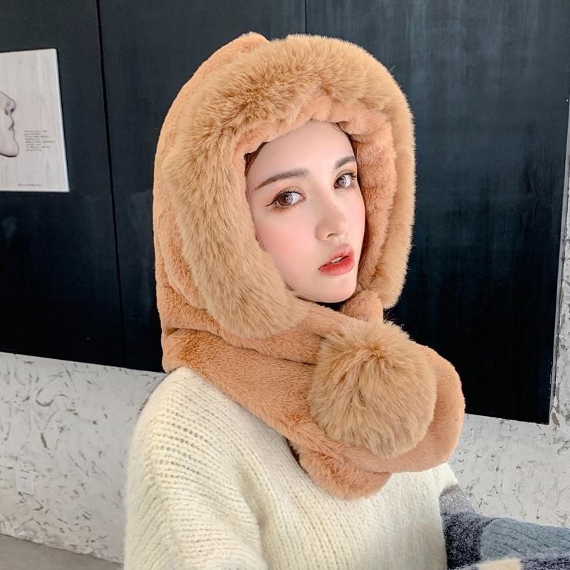 Winter velvet warm cute mink dual-purpose scarf hat woman
