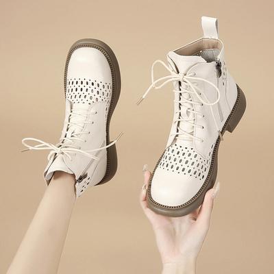 Bottes courtes d'été pour femmes, chaussures à talons bas, creuses, mi-mollet, sandales à coupe haute, à boucles, pour femmes