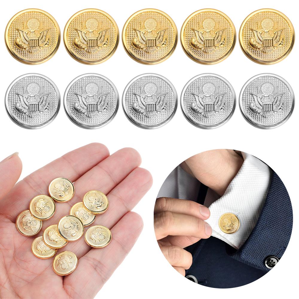 10PCS Gold Silver 15mm Round Metal Eagle Button Blazer Suits Uniform Buttons Eagle Badge Sewing Clothing DIY Clothing Accessory
