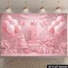 2D Pink Balloon and Cake First Birthday Backdrop Photography Background
