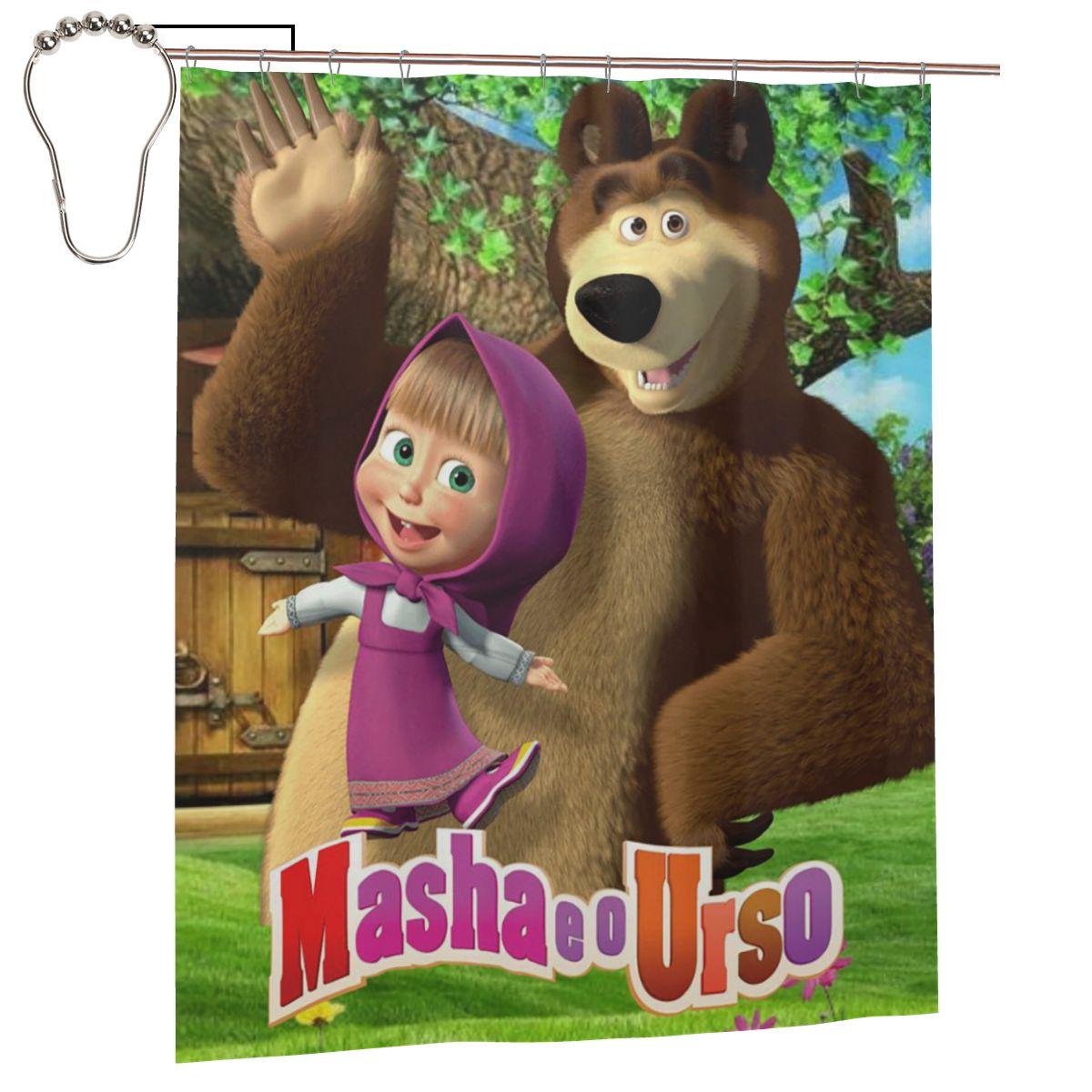 Cartoon Masha And The Bears Shower Curtain Bathroom Polyester Waterproof Bath Curtains With Hooks W60H190(CM)-1 Pcs
