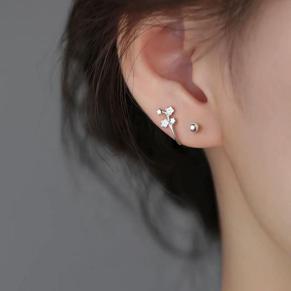 Real 925 Silver Flower Bead Screw Stud Earrings For Women Party Classic Fine Jewelry Light Exquisite Plant Accessories