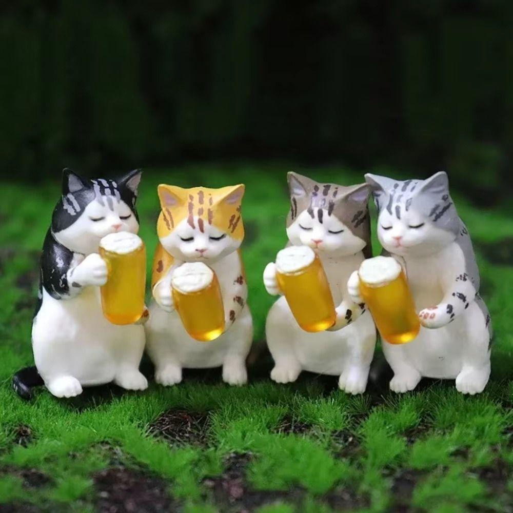 Handicraft Beer Cat Figures Cartoon Cat Statue Toy Funny Cat Center Console Ornaments Home Decor