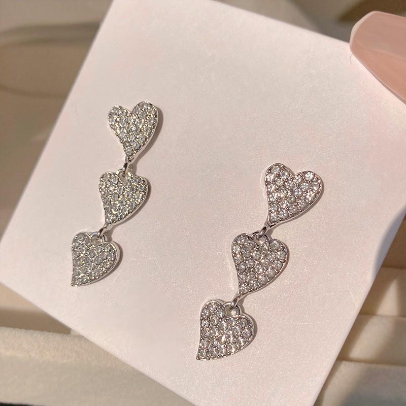 @Special silver full diamond love stud earrings temperament fringed earrings design high-end earrings