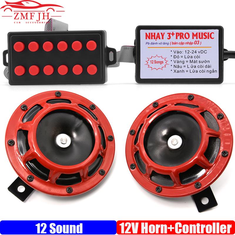 Auto 2PCS Car Horn+12 Sound Musical Electronic Horn Controller 3+ Pro Horn Speaker Sound Control For Truck Marine Boat