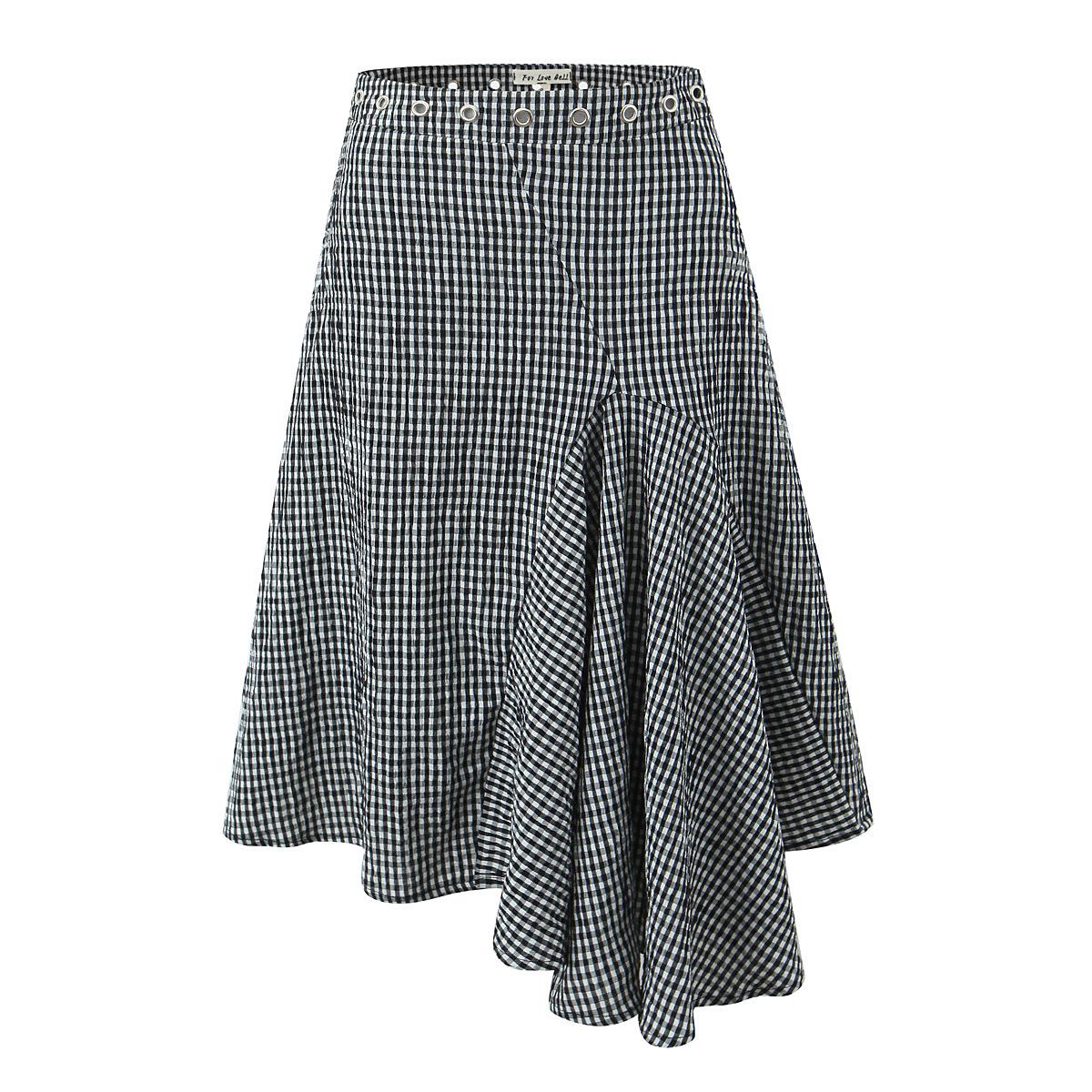 

Spring 2025 High-Waist Houndstooth Ruffle Skirt with Side Zipper Small чёрный