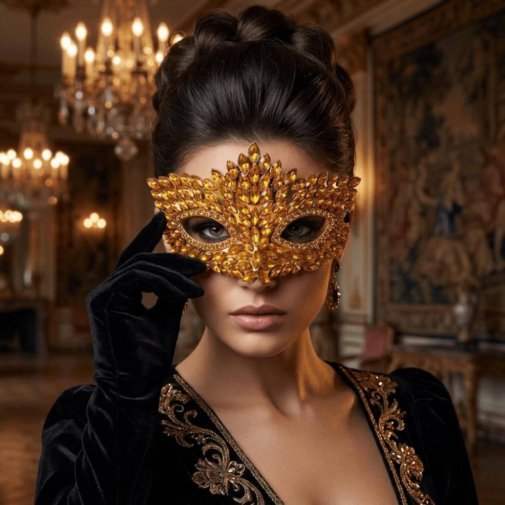 Luxury Half Face Mask Flame Leaf Rhinestone Half Mask Elegant Masquerade Mask Halloween Parties