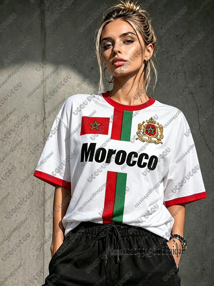 2026 Morocco Football T Shirt For Women Red Letter Print Short Sleeve Tee Team Fans Uniform Casual Sports Football Jersey Tops