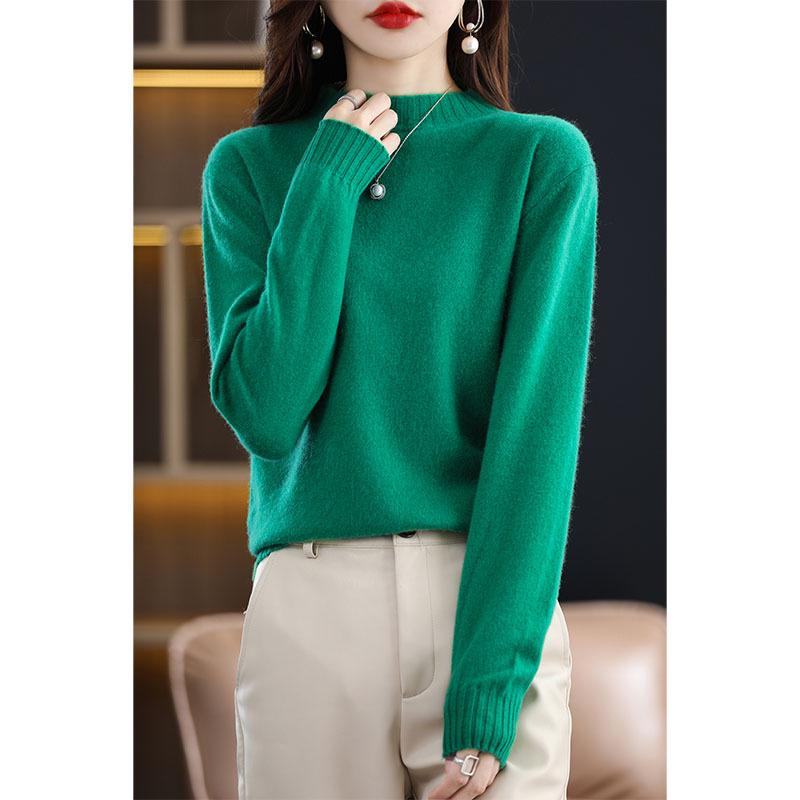 Women's High Neck Loose Pullover: Pure Wool & Cashmere Knit Sweater, Autumn/Winter Base Layer