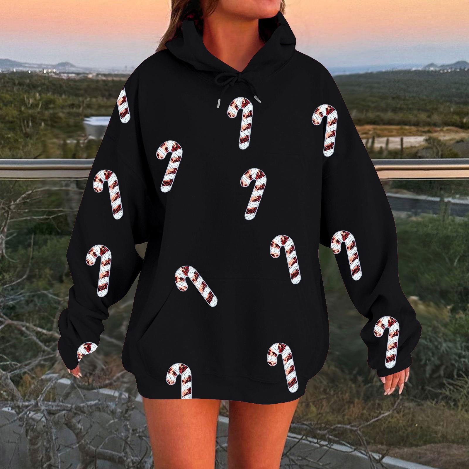 

Женская мода с длинными рукавами и рождественским принтом, повседневный свободный пуловер с капюшоном M чёрный