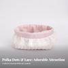 Quilted Textile Basket Gingham Lining Lace Trim Dotted Pattern for Desk
