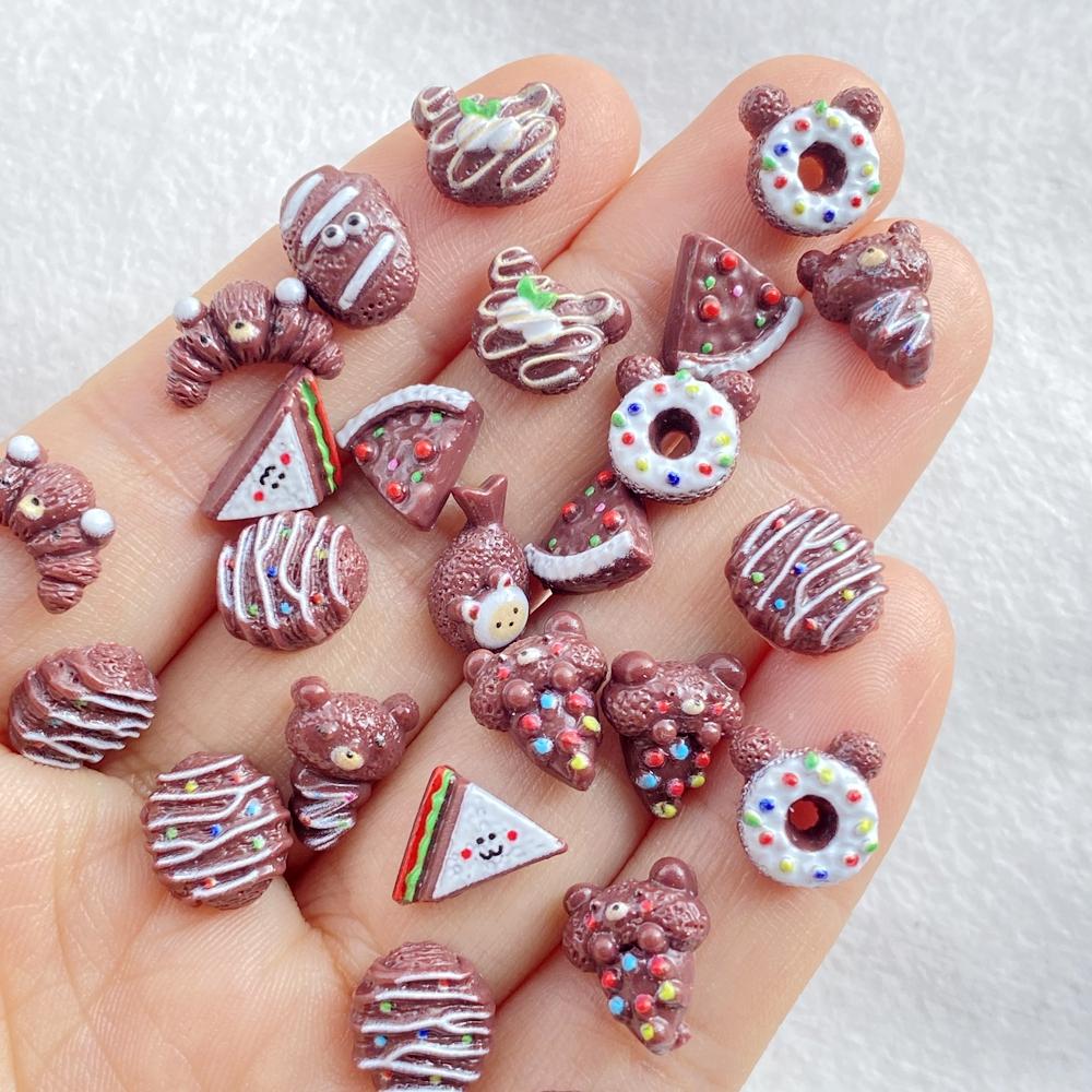 50Pcs New Mixed Nail Art Resin Doughnuts, Bear Cream Bread Designer Charms Rhinestones DIY Craft For Nail 3D Decorations