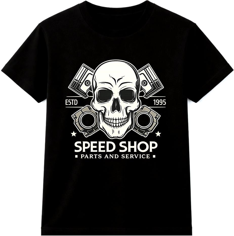 Mechanic T Shirt Speed Shop Skull Pistons Garage Hot Rod Parts Service Tee S