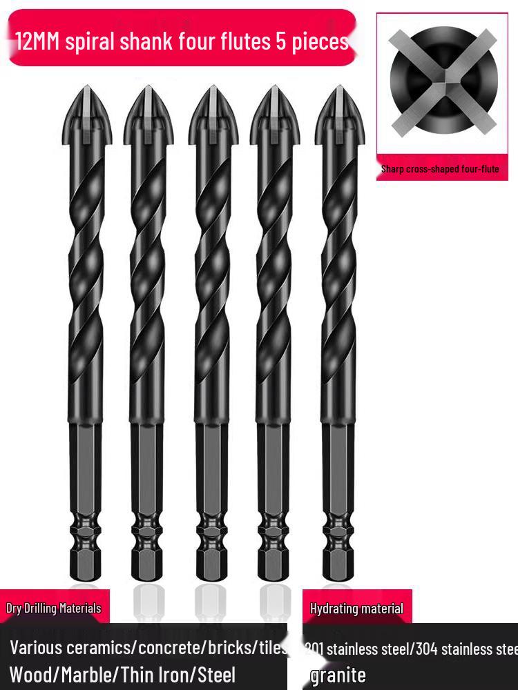 6mm All-In-One Tile and Concrete Drill Bit - Four-Flute Alloy Triangle for Glass and Cement
