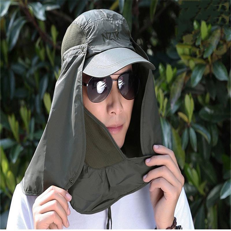 Sonnenhut für den Außenbereich, UV-Schutz, Ohrenklappen, Nackenschutz, Angel-/Jagd-/Wanderkappe, Unisex, Freizeithut, abnehmbarer Gesichtsschutz, Safarihut