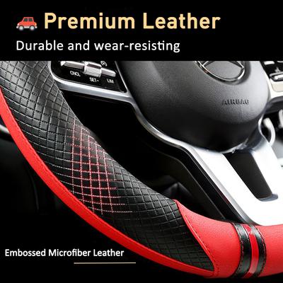 Karcle 38CM Embossed Leather Car Steering Wheel Cover Universal Anti-Slip Car Steering Wheel Protective Fit Most Cars Suvs