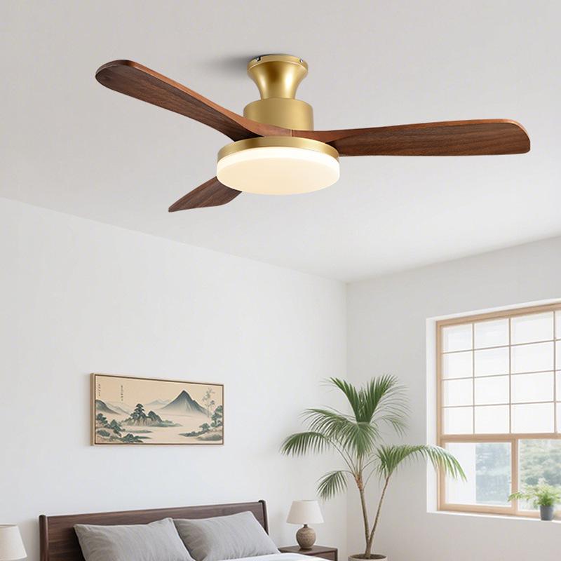 Mid-Century Walnut Ceiling Fan Light for Nordic Living Room, Bedroom, or Dining Room - Solid Wood Design