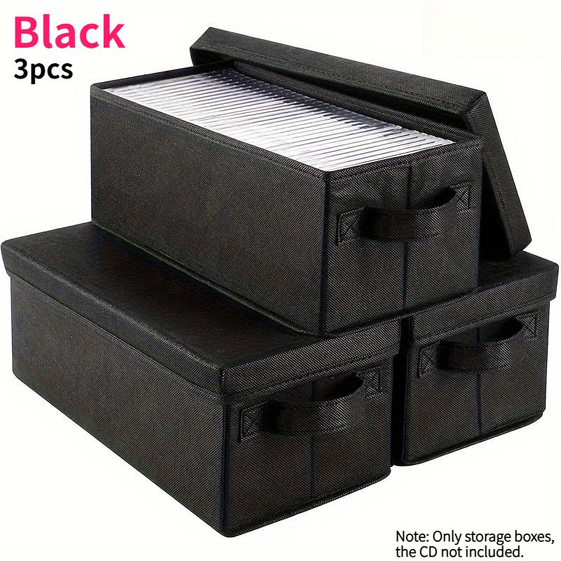 

3-Pack Fabric CD Storage Case with Lids and Handles Non-woven Disc Storage Organizer Foldable Box Media Case for Home Office Car