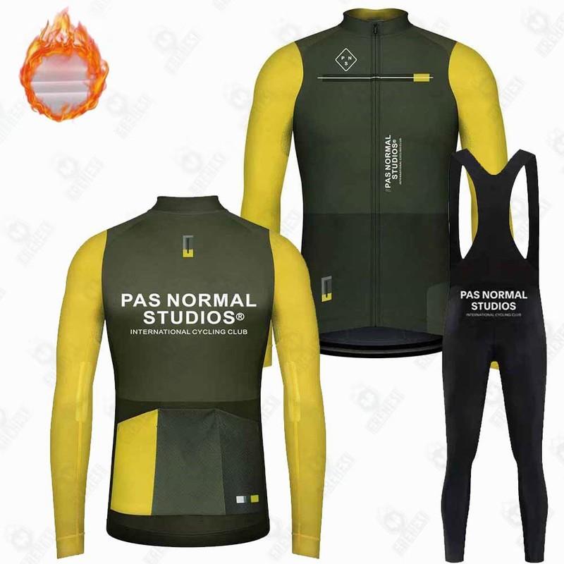 Winter Fleece Cycling Set Long Sleeve Bib Pants Thermal Outdoor Bike Wear Road Mountain Biking