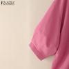 ZANZEA Women Casual Round Neck Loose 3/4 Sleeve Plain Blouse