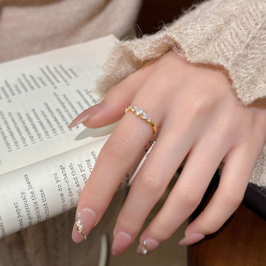 925 Sterling Silver Gold Plated Ring for Women, Heart Zirconia Cluster Band, Dainty Minimalist Stackable Wedding Promise Ring