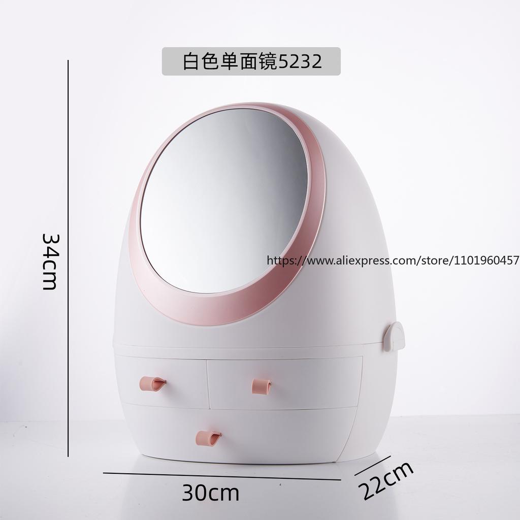 Schubladen-Kosmetik-Organizer mit LED-Spiegel, tragbare staubdichte Schreibtisch-Aufbewahrungsbox für Hautpflege und Make-up