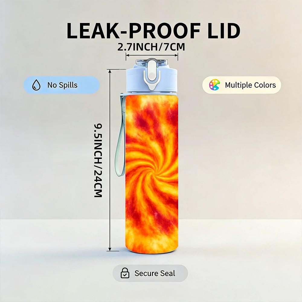 1PC Red Orange Tie Dye Swirl Texture Print 750ml Color Plastic Sports Water Bottle Leakproof Flip Straw Lid Suitable for Sports Office Home Use