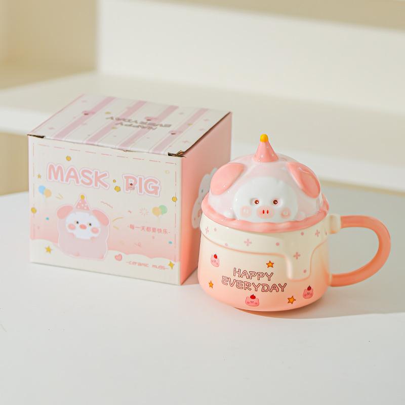 Household Drinking Cup Ceramic Coffee with Lid Mug Girl High Looking Birthday Gift Souvenir Cute