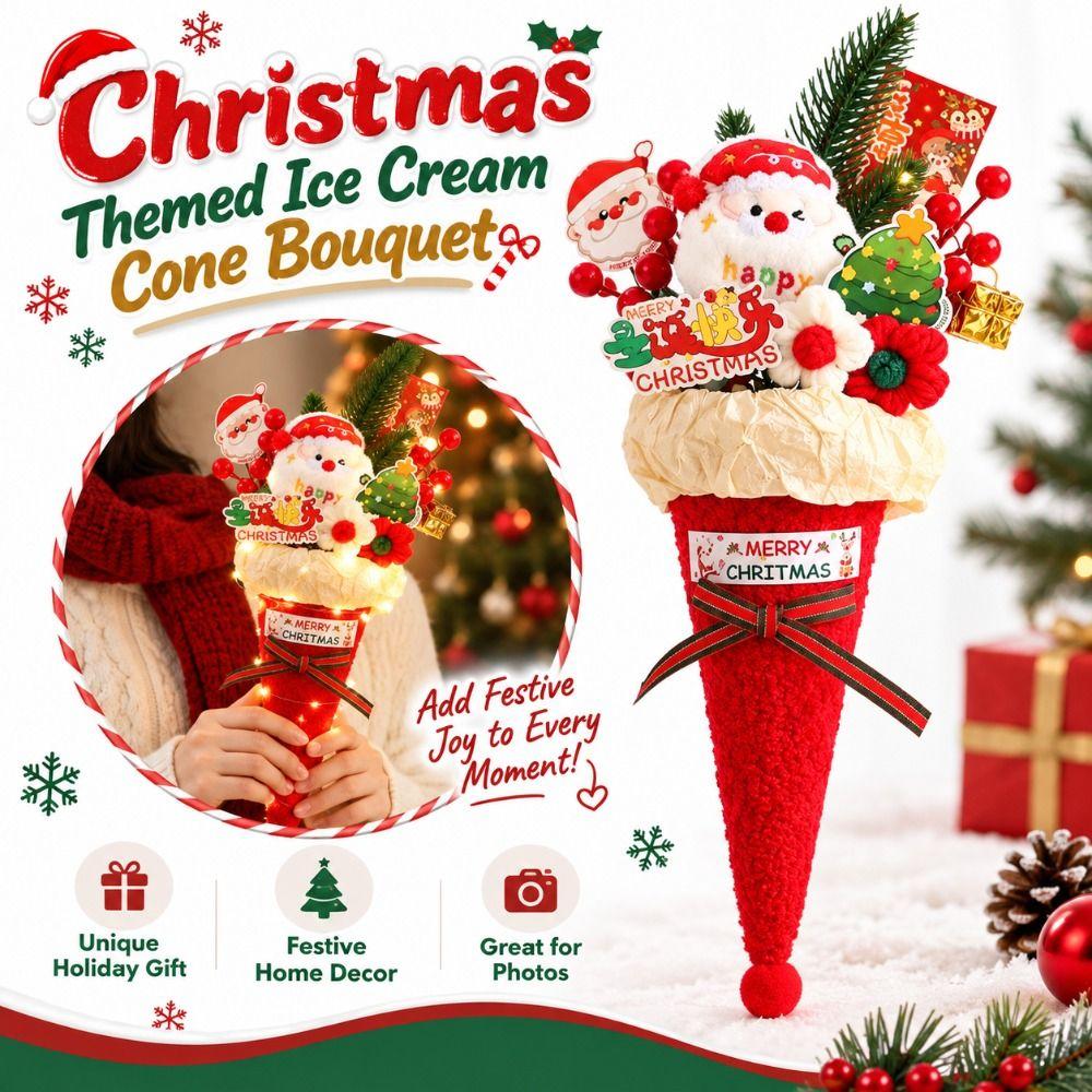 Plush Fabric Christmas Bouquet Cone Shaped Candy Cone Bouquet Snowman Bouquet Gift for Girlfriend