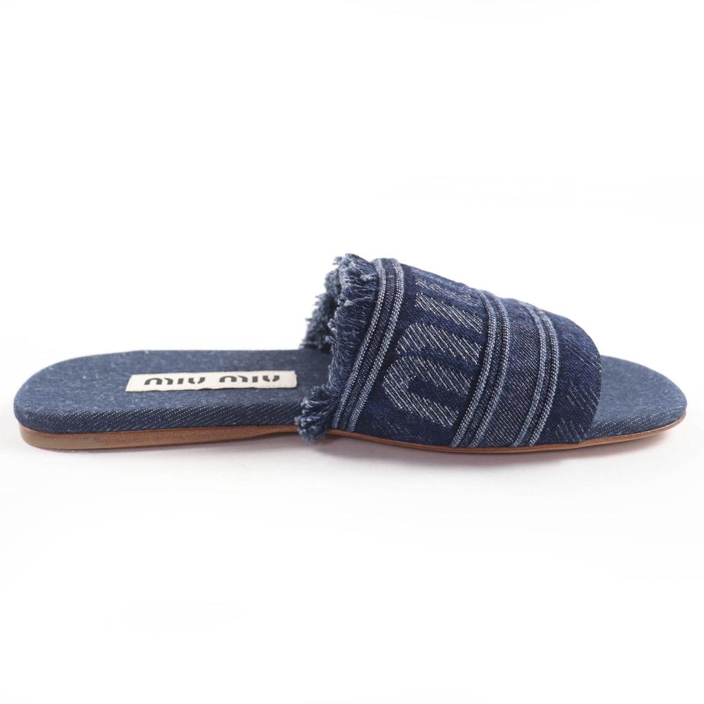 Excellent MIUMIU Sandals Logo Denim Mule Slides Indigo blue Women 36.5 5XX554 Used