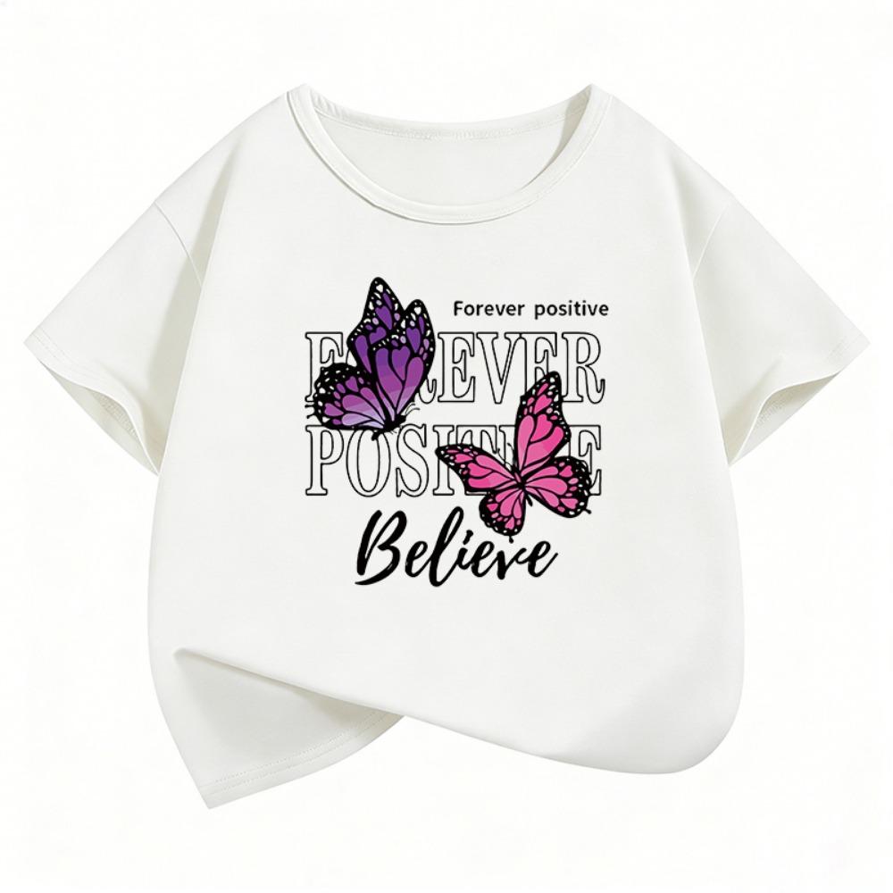 Graphic Butterfly Design T-Shirt Printed T Shirt Girls' Summer Clothes Short Sleeve Tops T-Shirts Cute Girls Clothing Kids