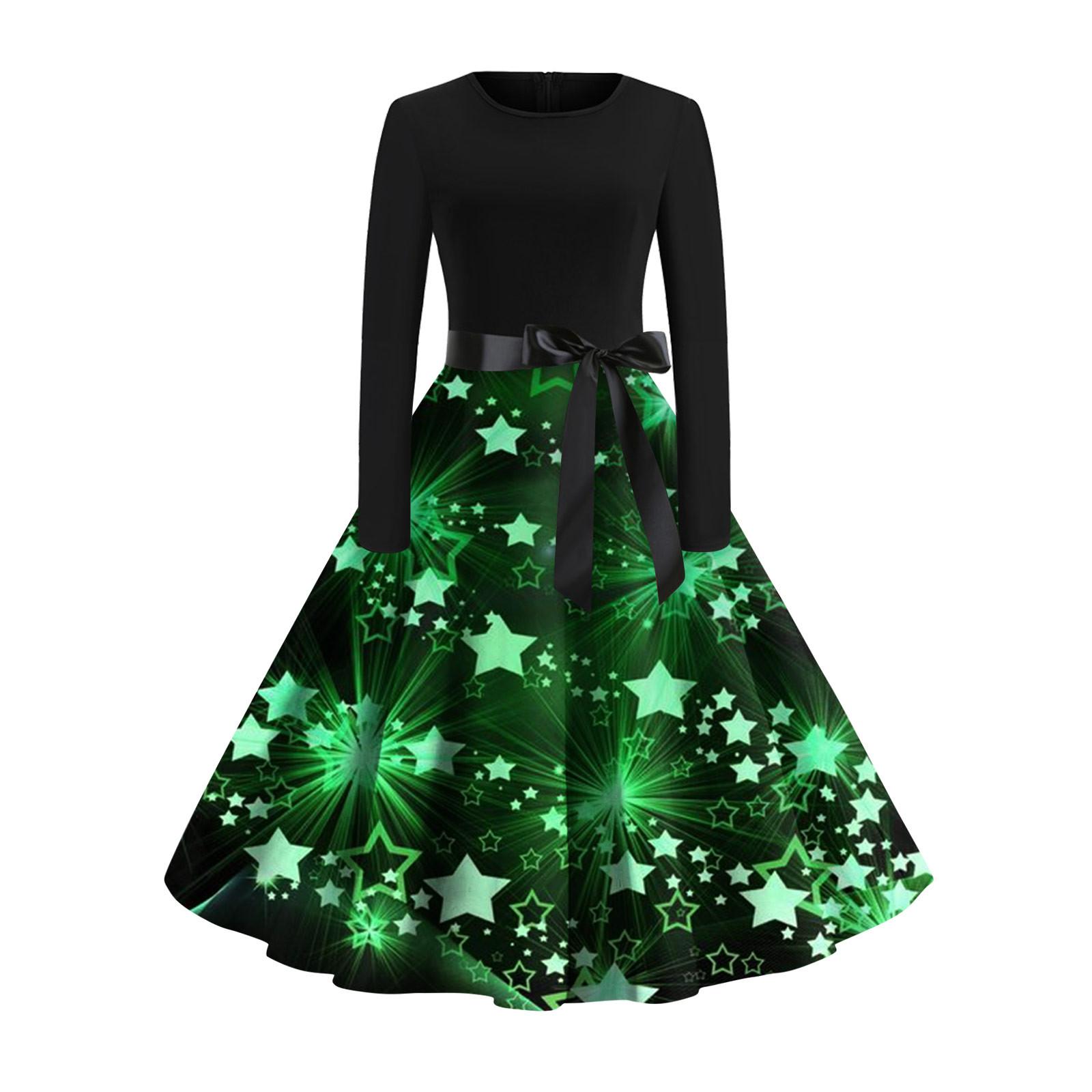 

Жіноча різдвяна сукня-кльош з довгим рукавом і круглим вирізом, вечірні повсякденні сукні M зелений