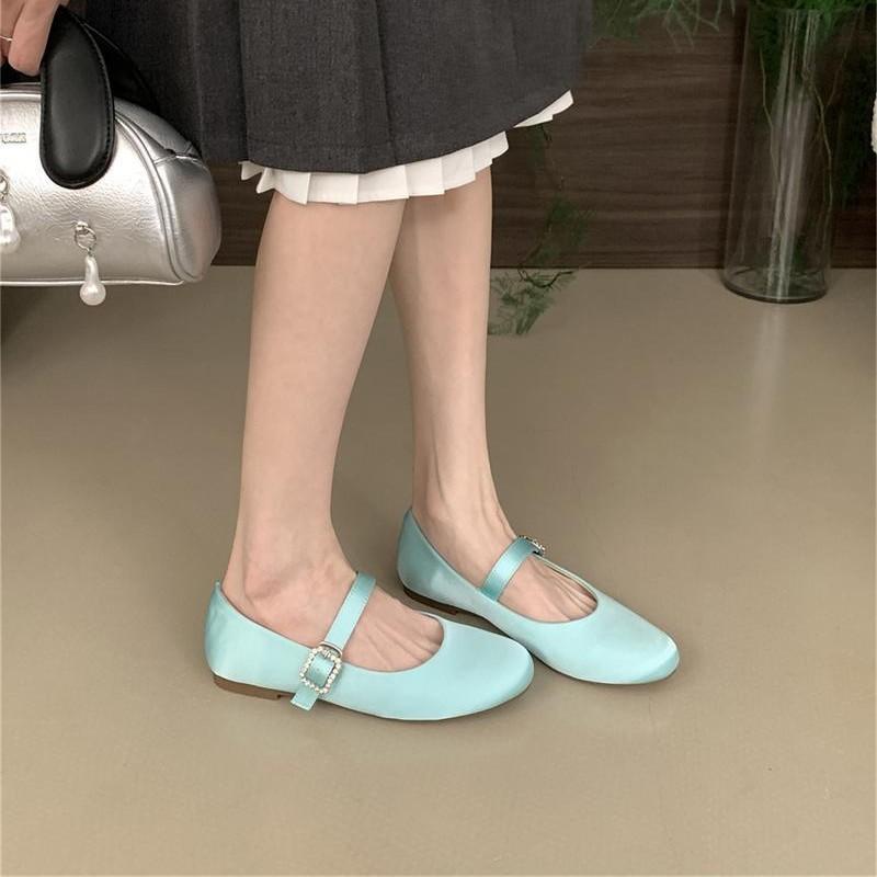 Satin French Temperament Round Head Flat Bottom Mary Jane Single Shoes Women's 2025 Autumn New Evening Breeze with Skirt Ballet Shoes
