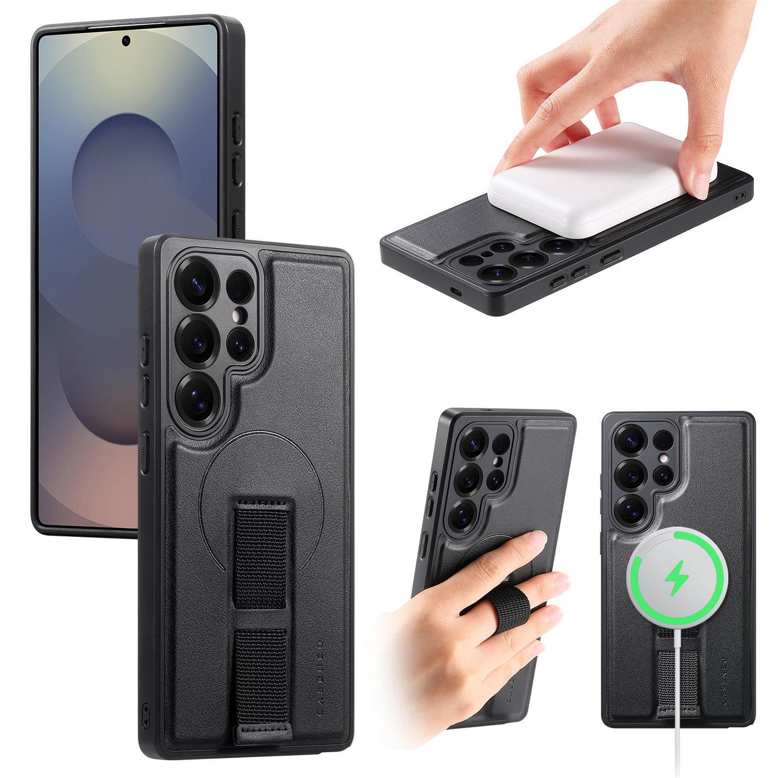 

For Samsung Galaxy S25 Ultra Magnetic Case CASENEO Wristband PU Leather+PC Shockproof Phone Cover Black
