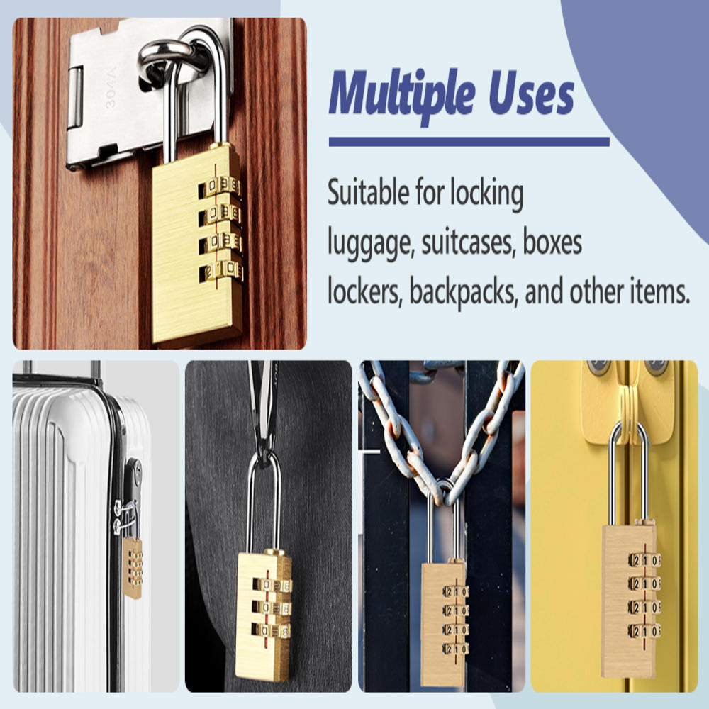 High Quality Padlock Solid Brass Lock Digit Combination Password Secret Code for Gym Outdoor Locker Case Copper Stainless Steel