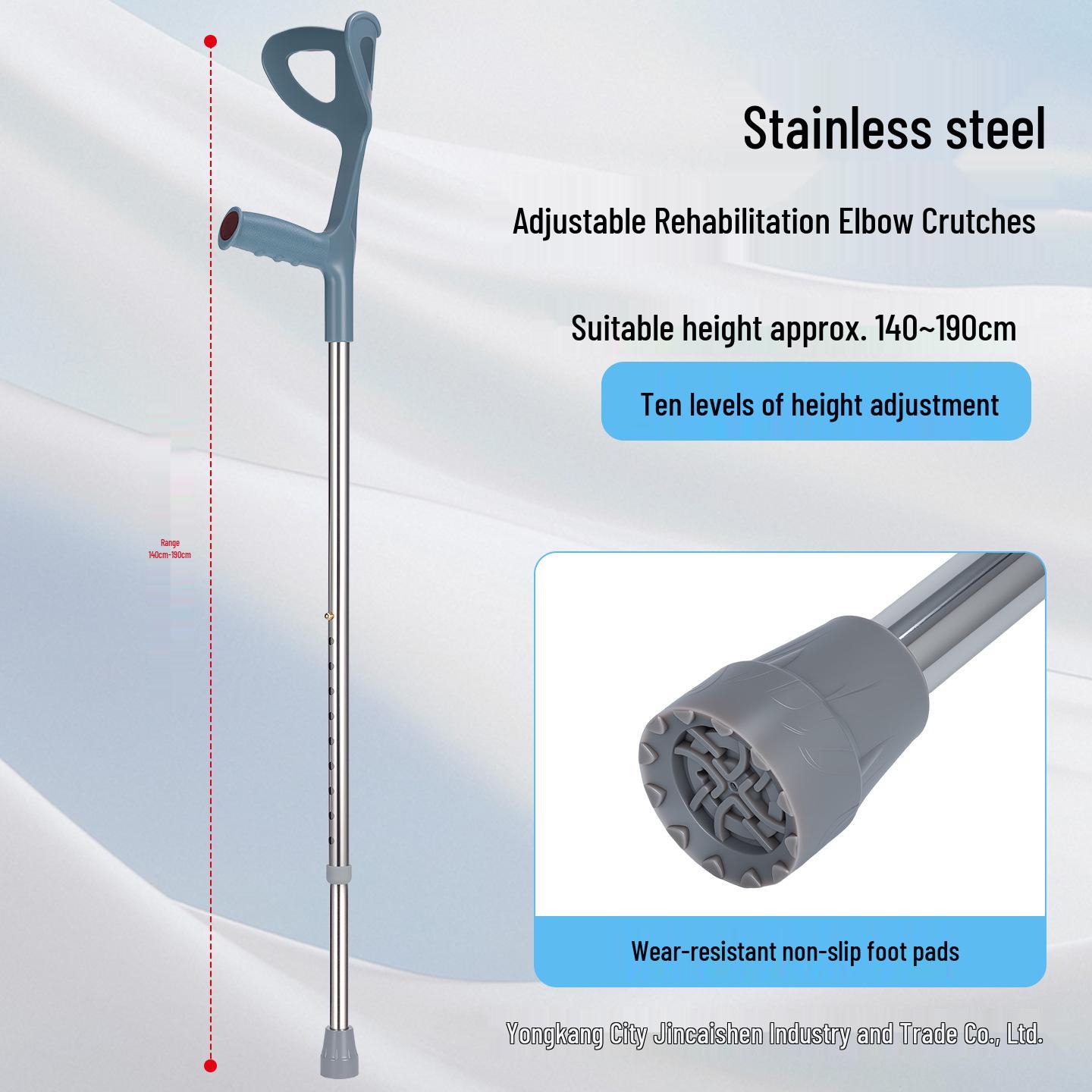

Adjustable Aluminum Elbow Crutches with Non-slip Telescopic Poles, Reflective Safety Light, and Trekking Support for Elderly. 98-128CM