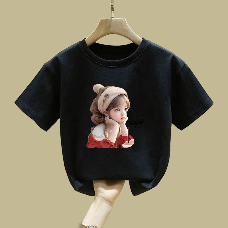 Girls Shortsleeved Tshirt Summer Baby Girl Print Breathable Roundneck Halfsleeve Fashionable Design Top Tshirt